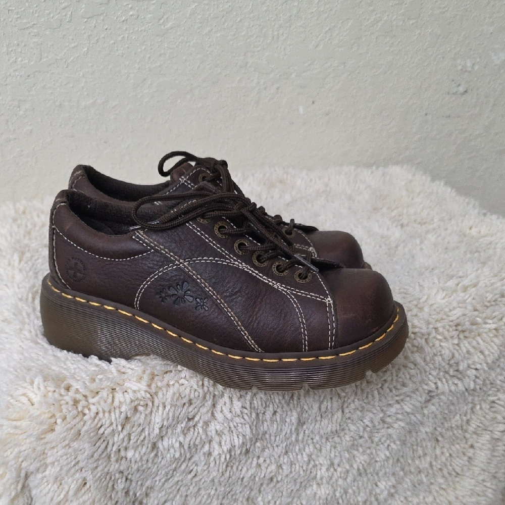 Dr. Martens  12283 Daisy Flower Platform Leather Oxford Shoes